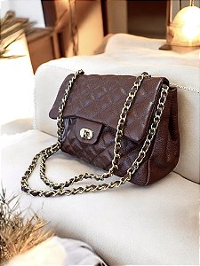 Bolsa afim paris café couro legítimo