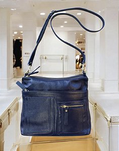 Bolsa Califórnia couro legítimo marinho