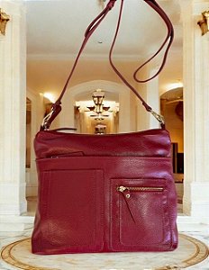 Bolsa Califórnia couro legítimo carmim