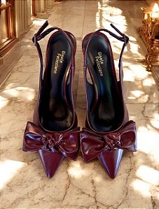 Slingback Mônaco marsala salto fino laço