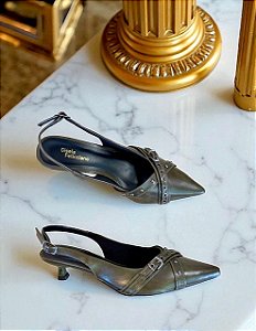 Slingback Paris verde militar salto fino