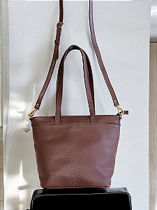 Bolsa couro legítimo café 2 alças bolso