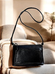 Bolsa couro legítimo preta alça nó
