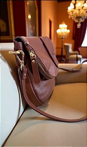 Bolsa Zíper couro legítimo café