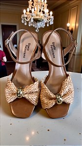 Sandália palha salto bloco