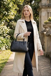 Bolsa preta 100% couro 3 divisôes