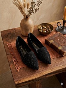 Sapatilha Luxo Preta Strass Preto