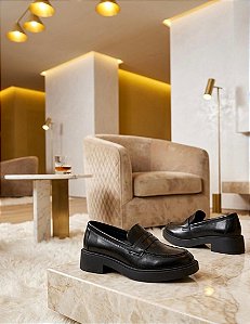 Mocassim Preto Paris Solado Alto