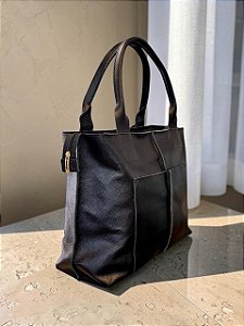 Bolsa Tote Preta Couro Legítimo Premium