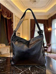 Bolsa Slouchy Preta Couro Legítimo Nobre