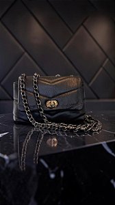 Bolsa Chevron Preta 100% Couro Legítimo
