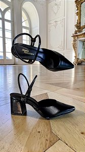 Slingback Preto Salto Bloco
