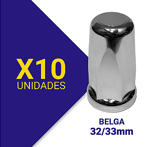Capa de Porca Belga 32/33 Cromada Kit 10 Unidades