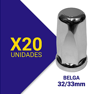 Capa de Porca Belga 32/33 Cromada Kit 20 Unidades