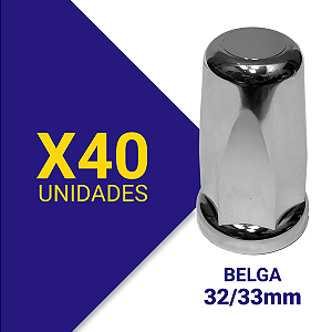 Capa de Porca Belga 32/33 Cromada Kit 40 Unidades