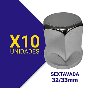 Capa de porca sextavada 32/33 cromada Kit 10 Unidades