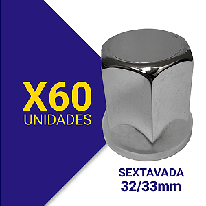 Capa de porca sextavada 32/33 cromada Kit 60 Unidades