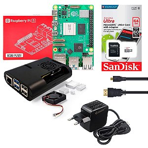 Kit Raspberry Pi 5 8GB microSD 64GB Case Cooler Dissipadores Fonte MicroHDMI