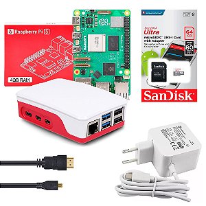 Kit Raspberry Pi 5 4GB Oficial, 128GB, Case, Cooler, Dissipadores, Fonte, Cabo MicroHDMI