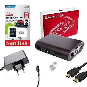 Kit Raspberry Pi 3 B+ Plus MicroSD 16GB Case Dissipadores Fonte Cabo HDMI