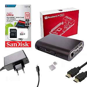Kit Raspberry Pi 3 B+ Plus MicroSD 32GB Case Dissipadores Fonte Cabo HDMI
