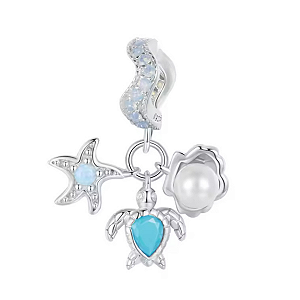 Berloque Pendente Tartaruga Concha Estrela do Mar Prata 925