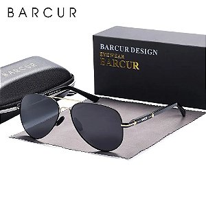 Óculos De Sol Barcur Aviador Masculino Lente Polarizada Gold Gray