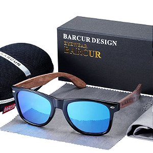 Óculos De Sol Barcur Uv400 Polarizado Original Bambu Azul