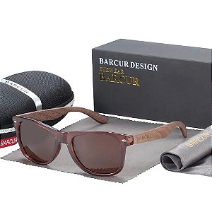 Óculos De Sol Barcur Uv400 Polarizado Original Bambu Marrom