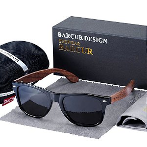 Óculos de Sol Barcur Uv400 Polarizado Original Bambu Preto