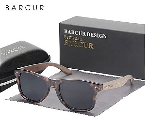 Óculos De Sol Barcur Uv400 Polarizado Bambu Leopard Gray