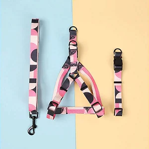 Conjunto Coleira + Coleira Peitoral + Guia Para Cães Rosa