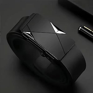 Cinto Bentim Couro Pu Fivela Catraca Prateada 130cm Preto