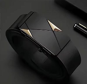 Cinto Bentim Couro Pu Fivela Catraca Dourado 130cm Preto