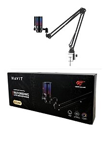 Microfone Gamer Condensador Usb Havit Gk50 Pro Rgb Preto