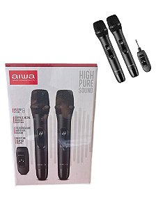 Microfone Aiwa Duplo Sem Fio Karaokê Aws-mic-01 P10 Uhf Preto