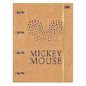 Caderno Fichário Argolado Com Elástico 80 Folhas Pautadas Kraft Mickey E Minnie Mouse