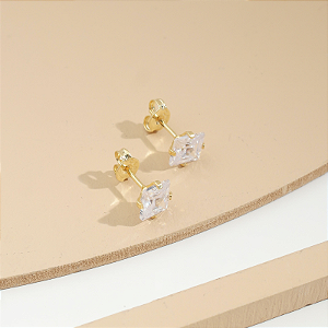 Brinco Quadrado Pedra de Zircônia Dourado