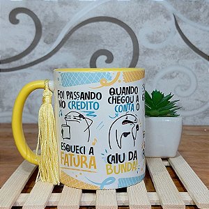 Caneca Meme do Credito flork - alça e interior Amarelo