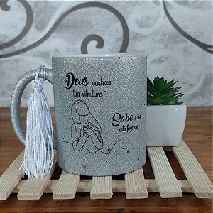 Caneca Prata Glitter - Deus Conhece sua estrutura