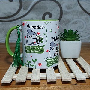 Caneca Alça e Interior Verde   - Chá de boldo da vovó