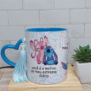 Caneca para namorados stitch angel - você é o motivo do meu estresse