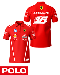 Camiseta Polo Ferrari 2026 - Charles Leclerc - Vermelho