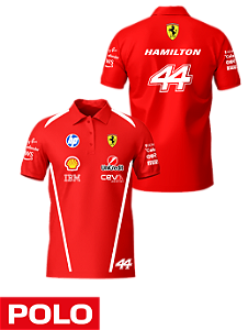 Camiseta Polo Ferrari 2026 - Lewis Hamilton - Vermelho