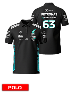 Camiseta Polo Mercedes 2026 - George Russel - Preto