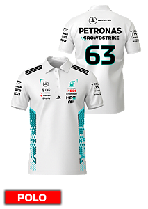 Camiseta Polo Mercedes 2026 - George Russel - Branco