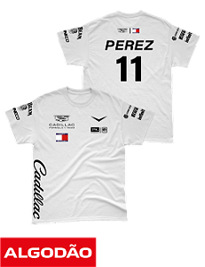 Camiseta Algodão Cadillac 2026 - Serio Perez - Branco