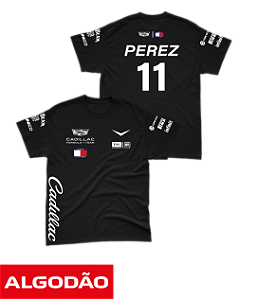 Camiseta Algodão Cadillac 2026 - Sergio Perez - Preto