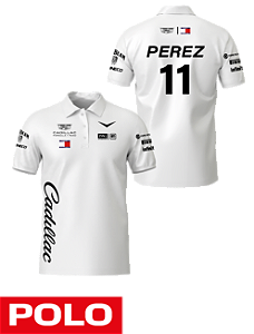 Camiseta Polo Cadillac 2026 - Sergio Perez - Branco