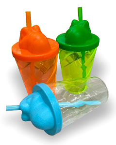 Copo Dino com tampa e canudo 300ml